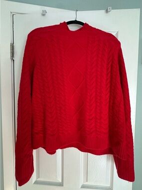 J Crew Women's Red Cable Knit Sweater